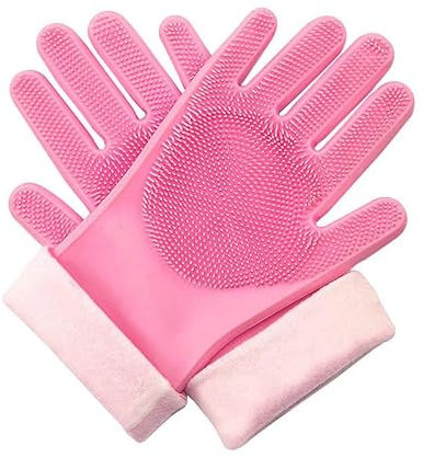 BrightGlow Fellpflegehandschuhe für Haustiere Hundebürste Handschuh Reinigungshandschuhe Massagehandschuh Fellpflege-Handschuhe Handschuh für Hausarbeit Gepolstert Rosa Erwachsene