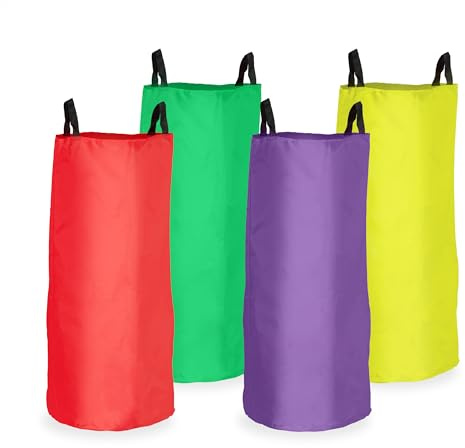 Relaxdays Sack Race Bags, Set of 4, for Sports Day & Outdoor Games, Kids Birthday, Jumping Fun, Handles, Multicoloured
