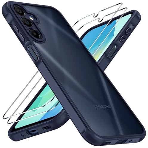 ivoler Hülle für Samsung Galaxy A16 4G / A16 5G mit 2 Stück Panzer Schutz Glas, [Militärstandard] Stoßfest [Kameraschutz] Handyhülle, Matt Durchscheinende Anti-Fingerabdruck Schutzhülle Case, Blau