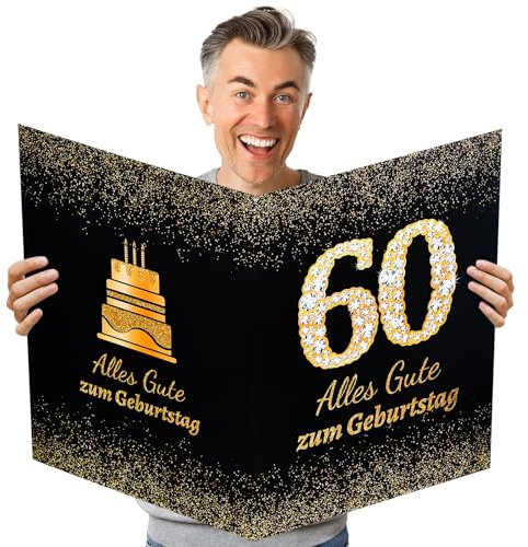 doneches Geburtstagskarte 60 Groß Happy Birthday Grußkarte Geburtstag Glückwunschkarte Gästebuch Gastposter für Männer Frauen Geburtstag Partydeko