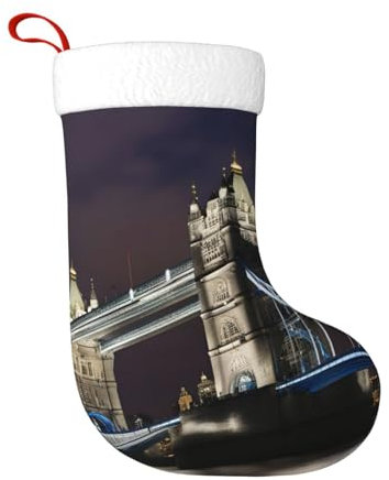 ASSORT Tower Bridge In London Weihnachtsstrümpfe, Weihnachtsstrümpfe, Familienfeiertagsdekoration, für Baum, Kamin, hängende Dekoration, Schwarz, Einheitsgröße, Schwarz, Einheitsgröße
