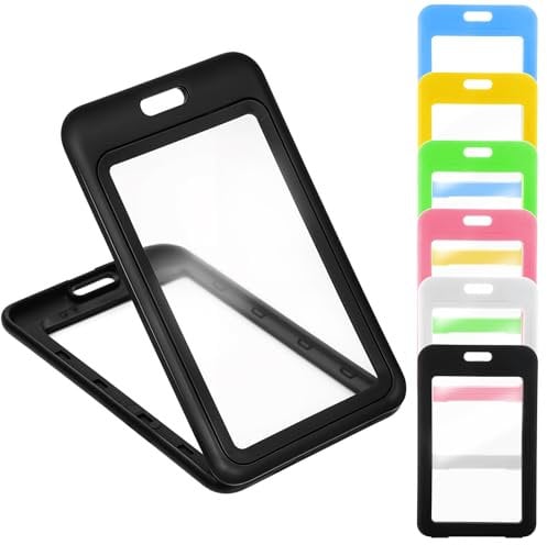Oruola Lot de 6 porte-badges verticaux en plastique avec fenêtre transparente double face, porte-badge d'identification pour bureau, école, cartes de crédit, cartes de proximité, permis de conduire,