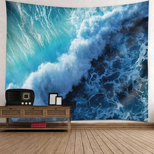 Musihy Strand Wandbehang Wandteppich | Polyester Meereswelle Wandteppiche für Wohnzimmer, Wohnkultur | Grün Weiß Blau, 200x200cm