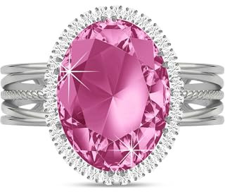 Linawe Rosa Ring Verstellbar, Statement Ring Damen Silber Fingerring, Ring mit Stein Diamant Edelstein Ring Schmuck, Boho Moissanite Damenring Frauen Silberringe Modeschmuck
