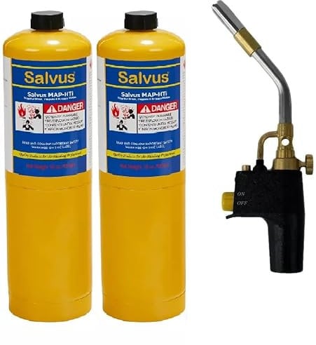 Professional Blow Torch Kit with 2 MAPP+ Gas Cylinders, Soldering Brazing Tool Set