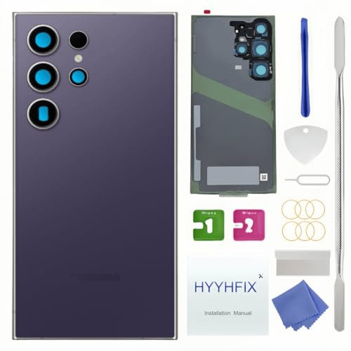 HYYHFIX Galaxy S24 Ultra Back Glass Replacement for Samsung Galaxy S24 Ultra Rear Back Cover Glass Waterproof and Camera Lens+Professional Repair Tool Kit (Titanium Violet)