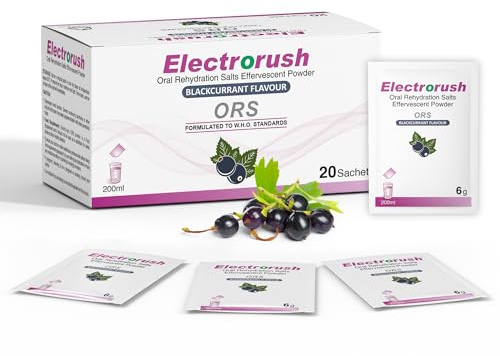 Electrorush ORS Fast & Effective Blackcurrant Flavour Effervescent Supplement for Reducing Dehydration & Replacing Electrolytes (Mineral Salts) of Lost Body Water & Salt 20 Sachets