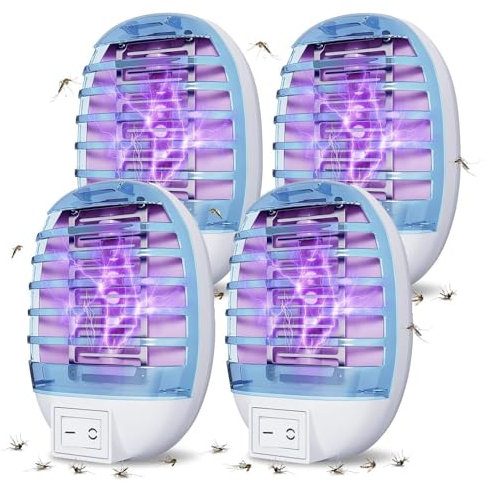 4pcs Anti Mouche Electrique, 2025 Anti Moustique Lampe,électrique Insecticide,électrique avec lumière UV,Destructeur de Mouches Intérieur,Moustique Attrape Mouche pour intérieur