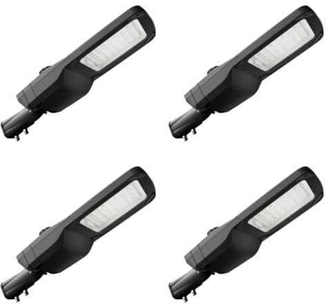ENOVALITE 4 Stück LED Straßenlaterne PRO 80W 12000lm, dimmbar, 5000K | IK08 IP66, Wegeleuchte, Mastaufsatzleuchte für Ø 48-60mm Mast, Straßenbeleuchtung für Parkplatz und Hof, Wege, Straßenleuchte