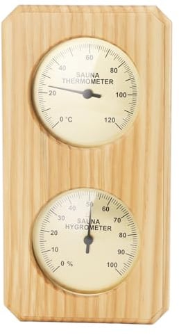 Sauna de madera Hygrotmograph Golden Plate 0 a 120 Celsius 0 a 100 Termómetro de sauna de humedad para familia interior