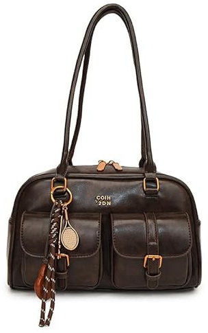 Handtasche Damen PU Leder Schultertasche Y2K, Arbeitstasche Tragetasche Damen Vintage Umhängetasche Klein Handtasche mit Mehreren Taschen, Doppeltasche Schultertasche Bogen Reisen Arbeit