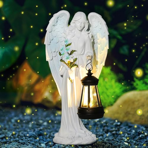 Syfunlv Solar Engel Garten Figuren,Little Engel Statue,Fairy Skulptur Deko,Schutzengel Figur mit LED Solar Laterne,Solar Deko für Außen,Wetterfest Grabschmuck,für Friedhof,Hof,Terrasse (Stil 1)