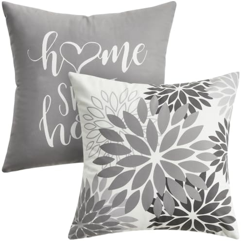 Kissenbezüge 40x40 cm Kissenbezug Dahlien Geometrisch Doppelseitig Kissenhülle Zierkissen Grau Modern Deko Kissenbezug Samt Soft Zierkissenbezüge 2er set für Sofa Schlafzimmer Wohnzimmer Dekoration