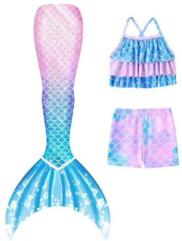 Dtiaagto Meerjungfrau Badeanzug für Mädchen Schwimmen Sommer Swimsuit Badeanzug Bikini Badebekleidung mit Verstellbare Schultergurte