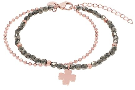 TOM TAILOR - Damen Armband Edelstahl - Rosé - mit Glas - Kleeblatt Anhänger