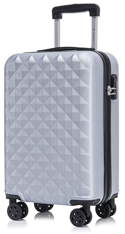 YONSLY Koffer Suitcase M Silber, Trolley Reisekoffer, Kabinenkoffer Rollkoffer Handgepäck mit 4 Rollen 360°, Hartschalenreisekoffer, Zahlenschloss, Weicher Gummigriff