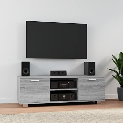 QZZCED Meuble TV en contreplaqué gris Sonoma Meuble TV brillant avec grand rangement et sorties pour câbles, design moderne et élégant pour salon.