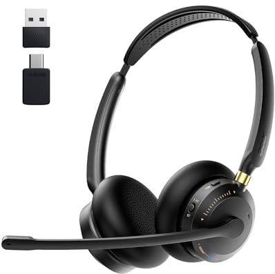 acer OHR688 - Cuffie wireless Bluetooth con microfono per lavoro, peso 99,2 g, con cancellazione del rumore ENC, adattatore USB A/C, cuffie per computer con microfono per ufficio/casa/call center
