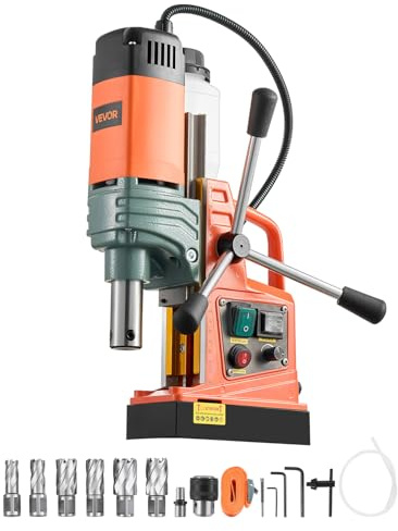 VEVOR Magnetic Drill, 1450W Motor 2 in Coring Diameter, 2922 lbf Magnetic Force, Portable Electric Mag Drill Press with 6 Coring Bits, Variable Speed, Drilling Machine for Metal Surface, Industrial
