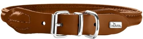 HUNTER Hundehalsband ROUND & SOFT ELK, Farbe: cognac, weiches Elchleder, fellschonend rundgenäht, formstabil dank Nylonkern, handgefertigt in Deutschland, Größe: 50
