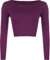 Womens Crop Long Sleeve T Shirt Ladies Short Plain Round Neck Top - Purple - 12/14