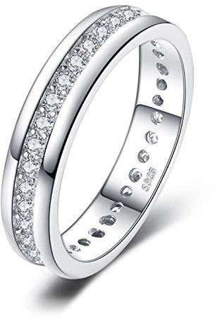 JewelryPalace White Gold Plated 925 Sterling Silver Rings for Women, Channel Set Wedding Band Eternity Ring, Anniversary CZ Simulated Diamond Ring, Girls Womens Jewellery Gifts
