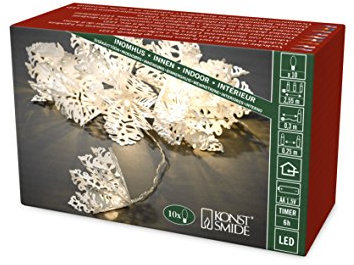 Konstsmide LED Dekolichterkette, weiße Papiersterne, mit 6h Timer, 10 warm weiße Dioden, batteriebetrieben, Innen, transparentes Kabel, 3 x AA 1.5V (exkl.) - 3130-103