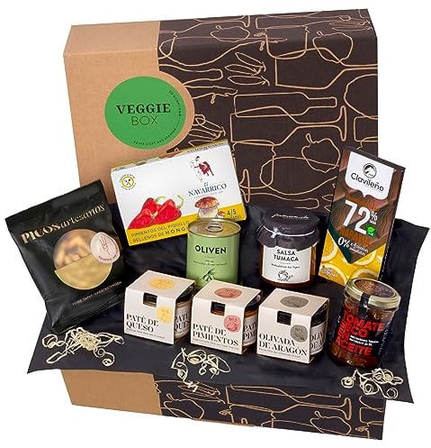 Feinkost-Präsentkorb Veggie-Box | Exquisite Auswahl an vegetarischen Tapas-Klassikern aus Spanien | Geschenkfertig verpackt von jamon.de