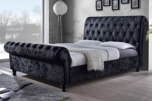 CHESTERFIELD CASTELLO Classy Modern Bed Frame Sleigh Style Fully Upholstered Designer bed in Crushed Velvet (4FT 6'' Double,GREY)