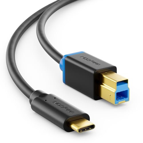 deleyCON 0,5m USB 3.0 Cable de Impresora Cable del Escáner - Tipo de Conector 3.1 - USB C a USB B - Cable de Datos de 5 Gbit/s por Ejemplo Ordenador Impresora Disco duro Externo - Negro