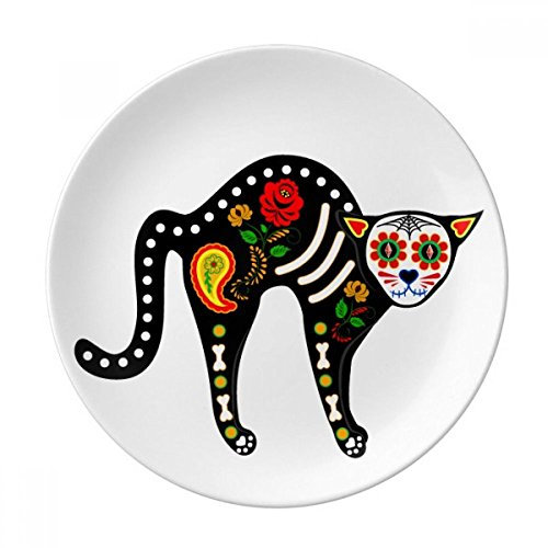 DIYthinker Halloween Terreur atmosphère de Chat Noir d'os Coeur décoratif en Porcelaine Assiette à Dessert 8 Pouces Dîner Accueil Cadeau 21cm diamètre Multicolor