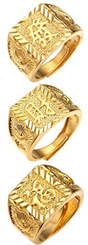 Flongo Herren-Ring Männer Ringe Daumenring Band Ring Siegelring Reich/Glück/Reichtum Grvur Schrift Größe verstellbar Herren-Accessoires Ring Set