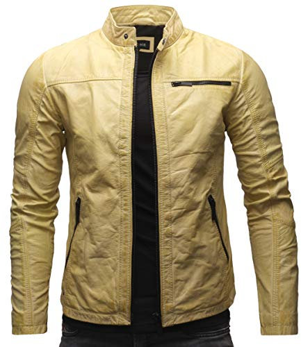 Crone Epic Herren Lederjacke Cleane Basic Leder Jacke in vielen Varianten und Farben (S, Heavy Washed Yellow (Rindsleder))