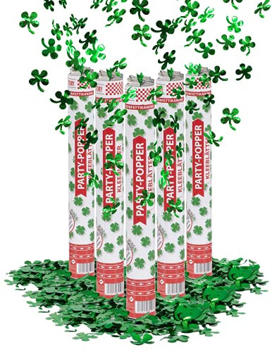 Party Factory 5 Party Popper, 40 cm, Kleeblatt Konfetti, bis 8 m Effekthöhe, Konfettiregen für Hochzeit, Geburtstag oder Silvester