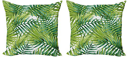 ABAKUHAUS Pflanze Dekokissen Kissenbezug 2er Pack, Bunte Illustration Natürliche, Modern Accent Doppelseitiger Digitaldruck, 60x60, Lindgrün Farngrün