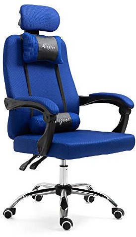 Mingone Bürostuhl Ergonomisch Computerstuhl Chefsessel Drehstuhl Schreibtischstuhl Höhenverstellbar Polsterung Klappbaren Armlehnen Home Office(Blau+Ohne Pedalen)