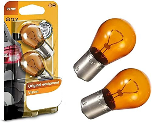 2x Philips Vision PY21W 12V BAU15s 12496NAB2 Orange Ersatz Halogen Birne für Blinker vorne hinten Seitenblinker E-geprüft