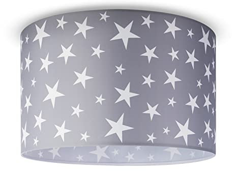 Paco Home Deckenlampe Kinderzimmer Pendelleuchte Lampenschirm Stoff Wolken Himmel Sterne Kinderlampe E27 1,5m Textilkabel, Farbe:Design 6 (Ø45,5 cm), Leuchtenart/Farbe:Deckenleuchte - Weiß