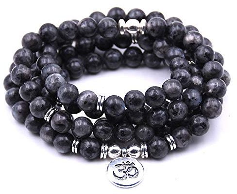 Self-Discovery 108 natürliche Perlen Mala Yoga Schmuck Meditation Perlen Armband Halskette mit Yoga Symbol Charme, One Size, Stein, Perle
