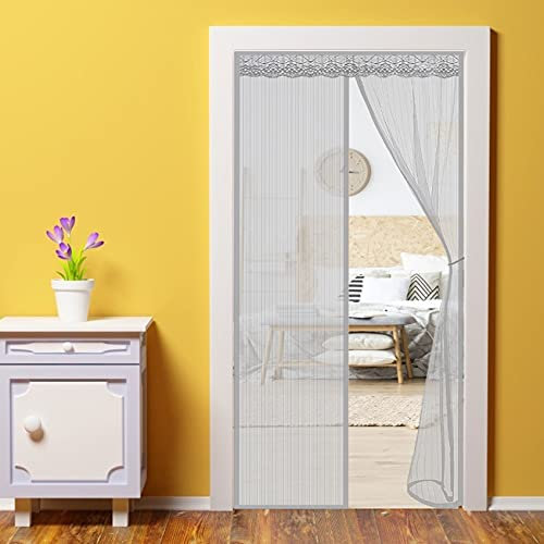 WEIZON Fliegengitter Tür Magnet 100 x 230 cm,Magnetgitter Türvorhang Abnehmbarer Insektenschutzgitter Moskitonetz mit Klettbändern - Grau