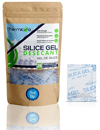 Silicagel Packs, 25 Stück x 10g, Trockenmittelbeutel Silikat Beutel, Feuchtigkeitsabsorption in Silicagel Beutel, Trocknungsbeutel, Trockenbeutel Kieselgel Vielseitig Einsetzbar Thermikoa