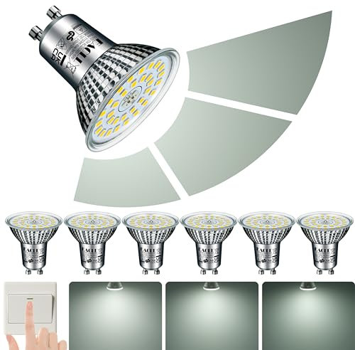 EACLL GU10 LED Bulbs 3-Step Dimmable 3-Brightness, 10W 5000K Daylight White, Pack of 6, 940lm Equivalent 125W Halogen Spotlight, 120° Flicker-Free Reflector Lamp, Dimmable Without Dimmer Switch