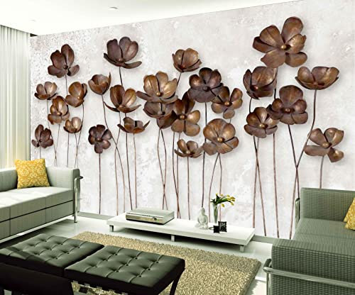 XAONUO Fleurs Papier Peint Intissé Rétro Marron Fleuri 140X70Cm Papier Peint Effet 3D Papier Peint Intissé Tapisserie Murales Panoramique 3D Peinture Murale Non-Tissé