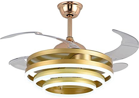 BEL AIR HOME - Ventilador De Techo SFERA con Motor DC 6 Velocidades - 3 Anillos Luz LED 36W Ajustables 3000K-6500K - Diseño Elegante, Oro, Policarbonato