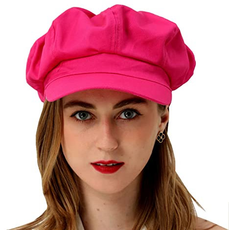BEYLRZID Damen Newsboy Cap Sommer Barett Cap - 100% Baumwolle 8 Paneele Vintage Cabbie Hut - achteckiges Visier-Kappe für Frauen Mädchen Damen Geschenk, Knallpink (Hot Pink), 7 1/8 / 7 3/8