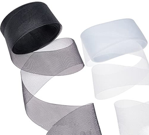 nbeads 20 Yards 2 Farben Steifes Rosshaargeflecht, Rosshaar Mesh Braid Trim 7.5cm Breit Polyester Stiff Bänder Zum Entbeinen Nähen Brautkleid Kleider Rock Hut Zubehör Geschenkpapier, Weiß Und Schwarz