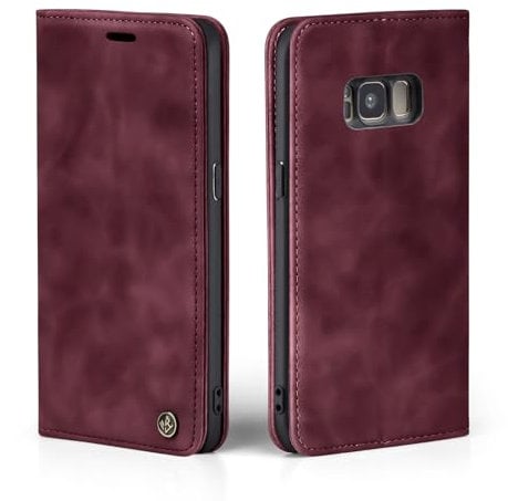 LBH Handyhülle für Samsung Galaxy S8 in Weinrot mit Karten- und Geldfach Smartphone Hülle mit Standfunktion Flip Case Schutzhülle Magnetverschluss Vintage