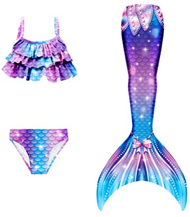 NAITOKE Meerjungfrauenschwanz mit Bikini für Mädchen,3pc,ohne Monoflosse,CYCYE,150