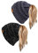 sy soul young Pferdeschwanz Messy Bun Beanie Tail Knit Hole Strickmütze Weiche Brötchen Winter mütze mit zopfloch für Damen(Einheitsgröße,2er-Pack–3-Ton-Schwarz und 2-Ton-Marine)