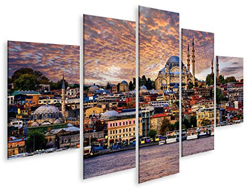 islandburner Bild auf Leinwand Goldenes Horn Und Die Altstadt Von Istanbul Auf Dramatischem Sonnenuntergang Türkei 5 Teile Wandbild Poster Kunstdruck Bilder 170x80cm